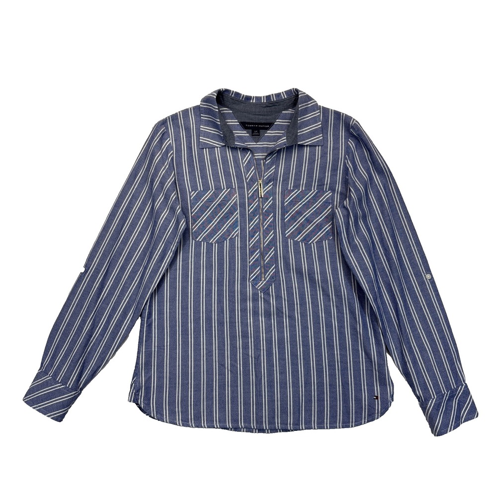 Tommy Hilfiger Striped Popover Shirt Women's S/P Coastal Preppy Casual Top